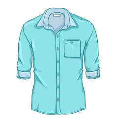 Cartoon Turquoise Men Shirt With Roll Up Sleeves