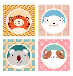 Set Of Kawaii Member Icon Cards With Cute Cartoon