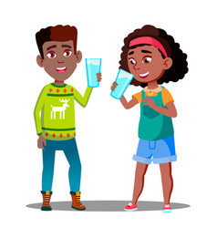 Two Afro American Kids Drinking Organic Milk From