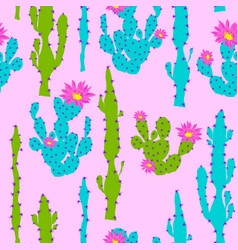 Seamless Pattern With Neon Cactus And Flower Cute