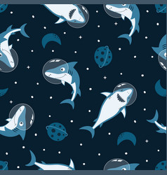 Space Semlass Pattern With Sharks Isolated