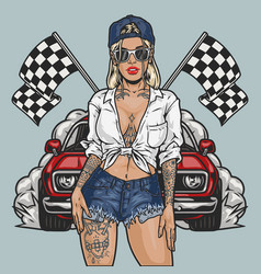 Street Racer Girl Colorful Emblem