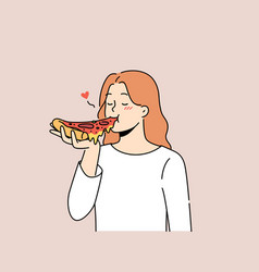 Woman Eating Tasty Italian Pizza