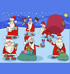 Cartoon Santa Clauses Characters Group On