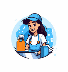 Cleaning Service Worker Woman In Flat Cartoon