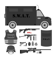 Set Of Swat Police Gear Swat Bus Shield Helmet