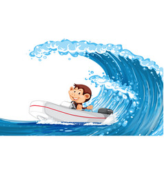 Happy Monkey Driving Boat On Ocean Wave