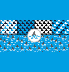 Seamless Pattern Of Shark Fins On A Blue