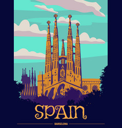 Travel Poster Spain Barcelona Vintage Sagrada