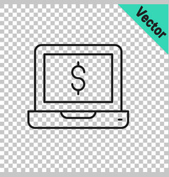 Black Line Laptop With Dollar Icon Isolated