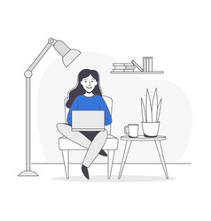 Freelance Remote Work With Young Woman Sitting