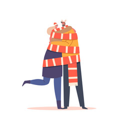 Loving Couple Wrapped In Long Scarf Together Male