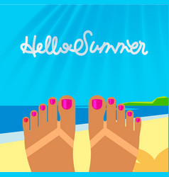 Summer Vacation Template With Tanned Woman S Feet