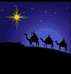 Three wise men go for the star of bethlehem Vector Image