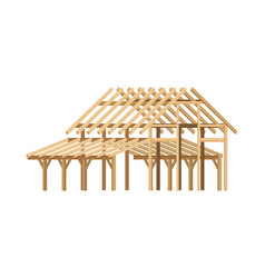 Wooden Roof And Wall Frames Of Unfinished House On