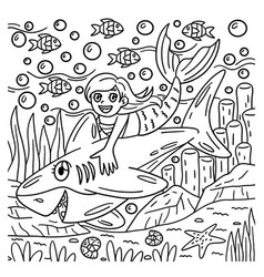 Shark And Mermaid Coloring Page For Kids