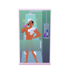 Man Singing In Shower While Bathing Flat Cartoon