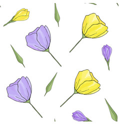 Hand Drawn Purple And Yellow Flowers Seamless