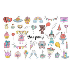 Big Birthday Celebration Doodle Clipart Set