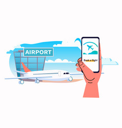 Human Hand Using Booking Flight Mobile App