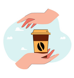 Human Hands Holding One Hot Coffee Paper Cup