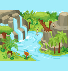 Isometric Jungle Waterfall Composition