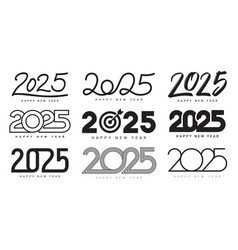 Set Of Happy New Year 2025 Logos Design