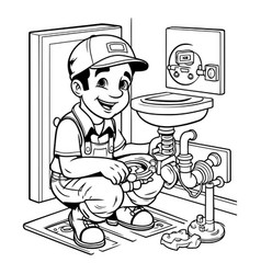 Plumber Repairing A Toilet Black And White