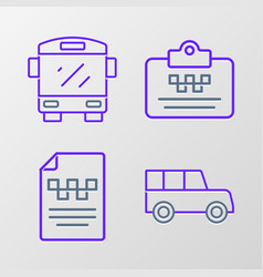 Set Line Car Taxi Driver License And Bus Icon