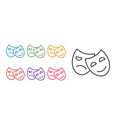 Set Line Comedy And Tragedy Theatrical Masks Icon