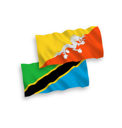 Flags Of Kingdom Of Bhutan And Tanzania On A White