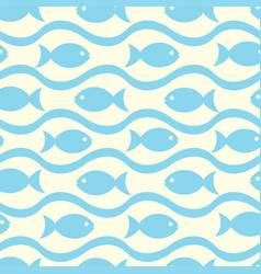 Simple Fish Seamless Pattern With Blue Waves