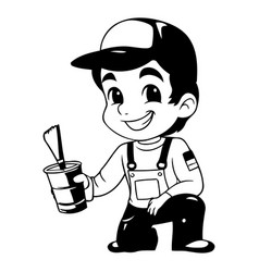 Cartoon Painter Boy With Paint Bucket And Paint