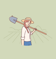 Woman Farmer Holding Shovel To Prepare Land