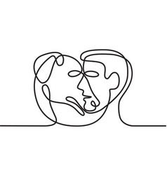 Man And Dog Face Side Continuous Line