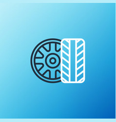 Line Car Tire Wheel Icon Isolated On Blue