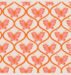 Pink Butterflies On Orange Ogee Seamless Pattern