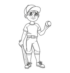 Cute Boy In Baseball Suit With Ball And Bat