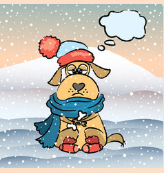 Sad Dog With Bonehat And Scarfwinter Stress