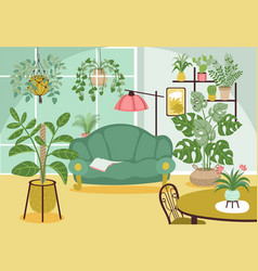 Houseplants In Interior Cozy Room With Greenery