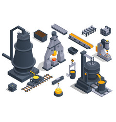 Isometric Icons Set With Blast Furnace Slag