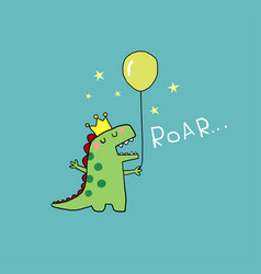 Cartoon Little King Dinosaur Holding Balloon