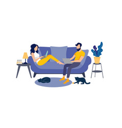 Working Family On Blue Sofa Bright