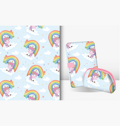 Pattern With Cute Unicorns With Mockup Book