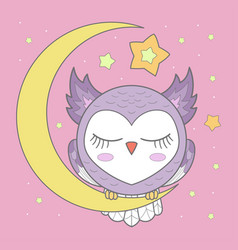 Cute Owl Sleeps On The Moon Children Theme