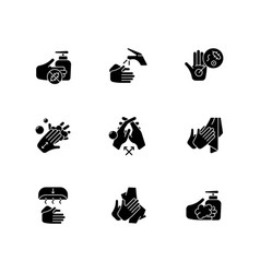 Hand Washing Steps Black Glyph Icons Set On White