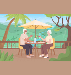 Older Couple On Tropical Resort Flat Color