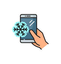 Smartphone In Hand With Snowflake On Screen Icon