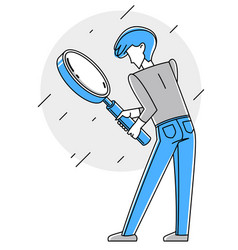 Young Person With Magnifying Glass Outline