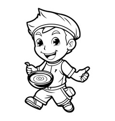 Cartoon Chef With Frying Pan On Fire Background